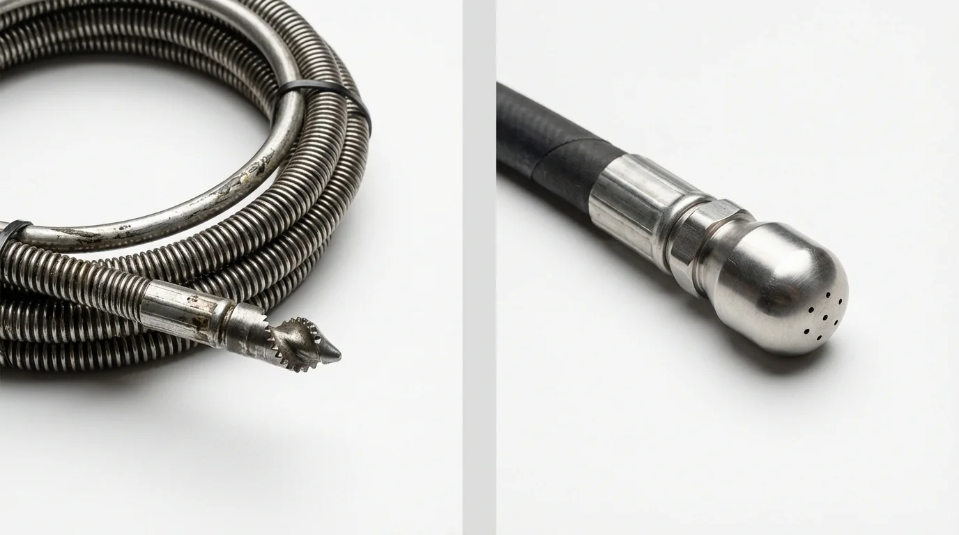 Drain snake cable and hydro jetting nozzle used for drain cleaning in Cottonwood, MN