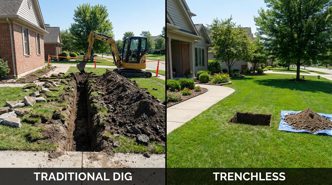 Trenchless sewer repair with minimal yard damage versus traditional excavation in Cottonwood, MN